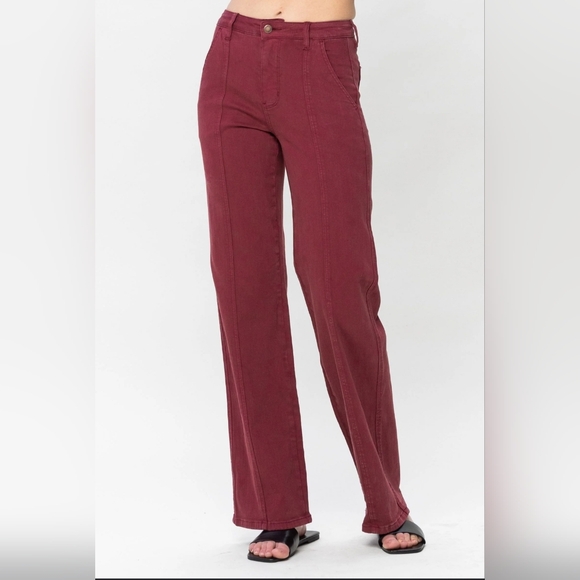Judy Blue Denim - Judy BlueHigh Waist Burgundy Front Seam Straight Leg Jean Size 728